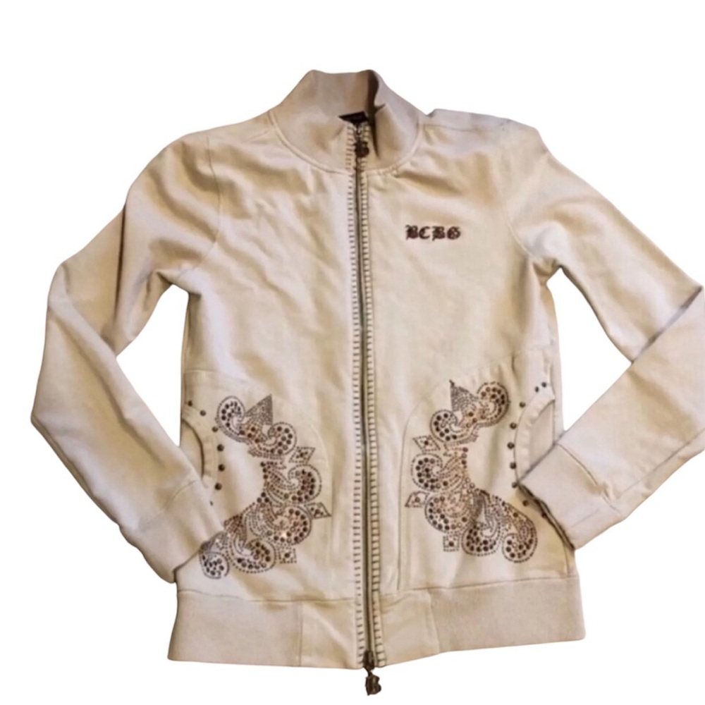 BCBGMaxAzria rhinestone embellished full zip jacket, size large